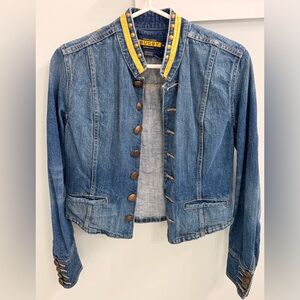 Ralph Lauren Rugby Distressed Blue Denim Jacket with Yellow Trim
